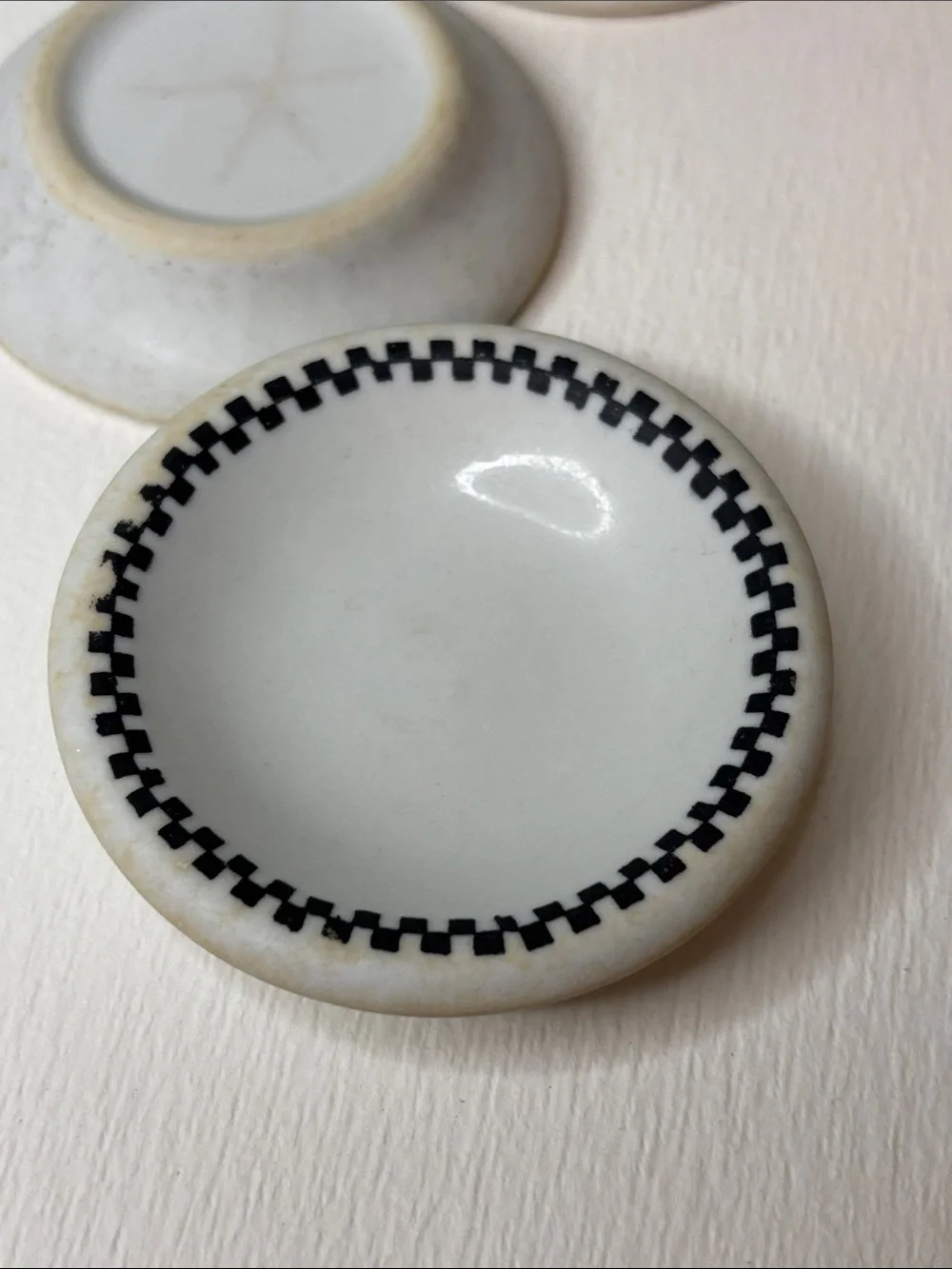 Vintage Restaurant Ware White and Black Butter Pat Dishes - Set of 6